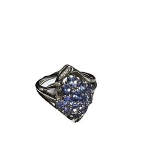 925 Silver Tanzanite Cluster Diamond Accents Ring Size 9.75